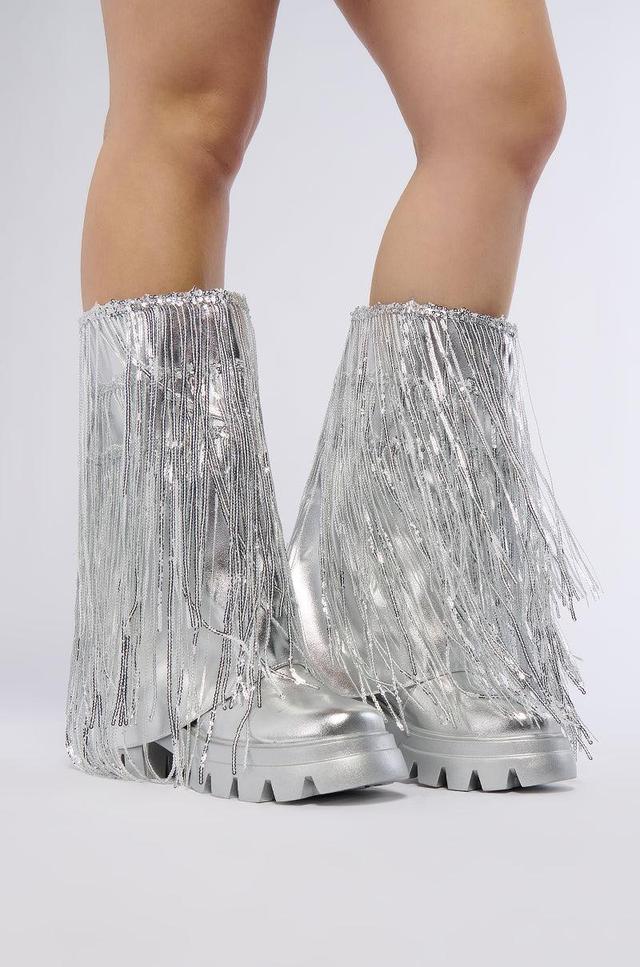 AZALEA WANG CYNDRA SILVER FRINGE BOOT Product Image