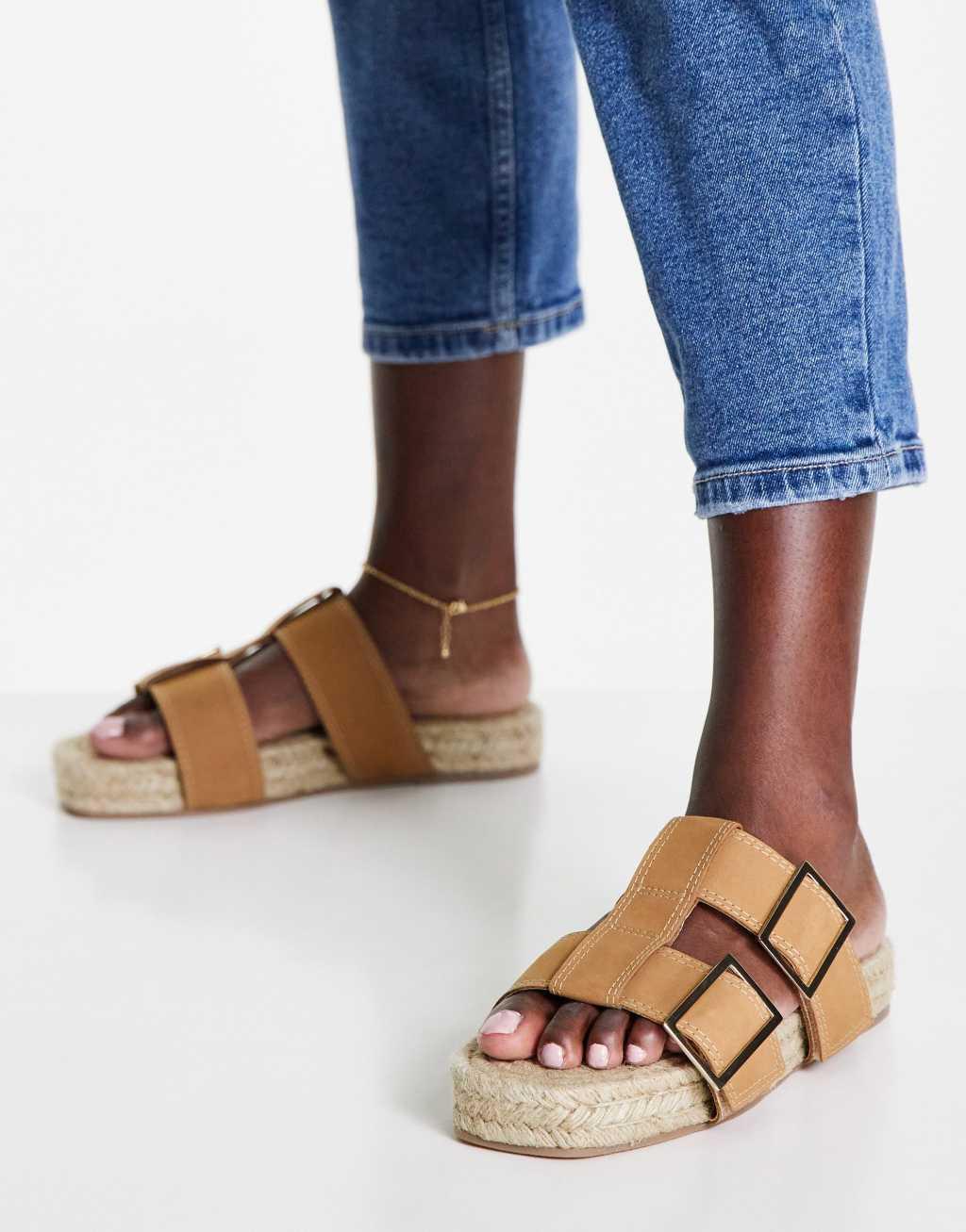 ASOS DESIGN Johanesburg premium leather espadrille mules in camel Product Image