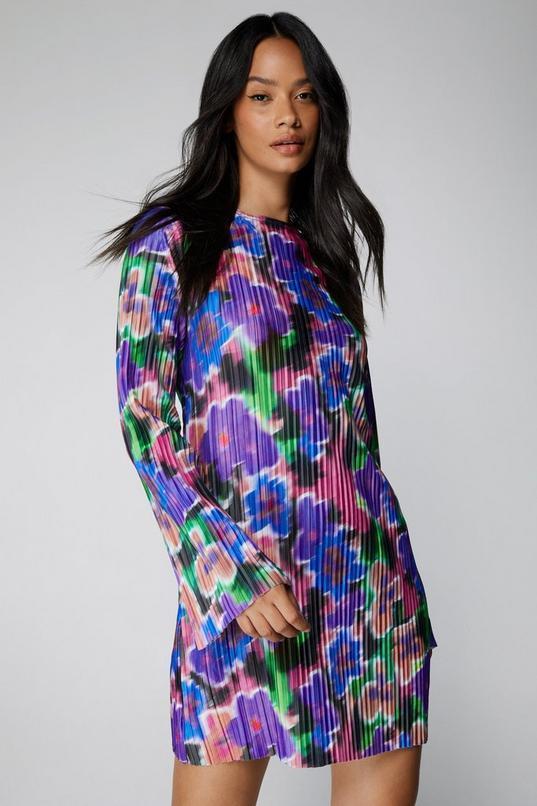 Printed Plisse Mini Dress Product Image