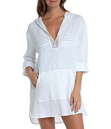 La Blanca Seaside Covers Cotton Gauze Hooded Tunic Swim Cover Up Product Image