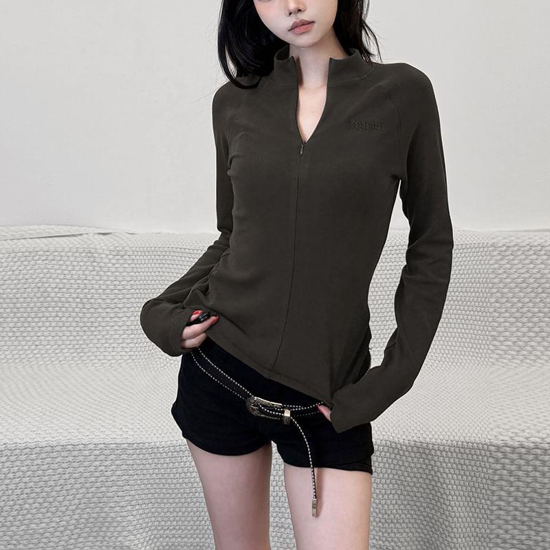 Long Sleeve Plain Zip-Up Slim-Fit Jacket Product Image