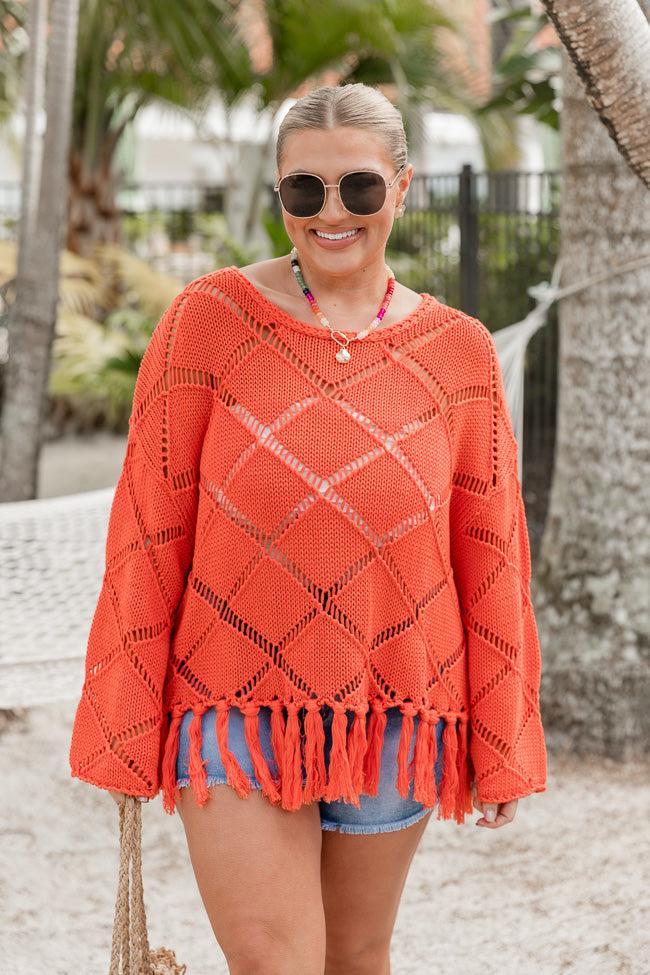 Better Days Ahead Coral Ladder Detail Fringe Hem Sweater Product Image