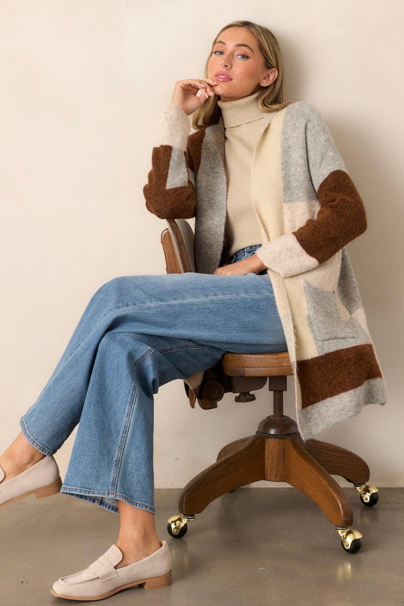 Pieces Of Love Chocolate Colorblock Cardigan Product Image