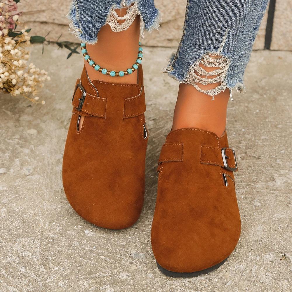 Olivia Mark – Womens Casual Hollow Out Round Toe Flat Single Shoes with Decorative Buckle Strap Product Image