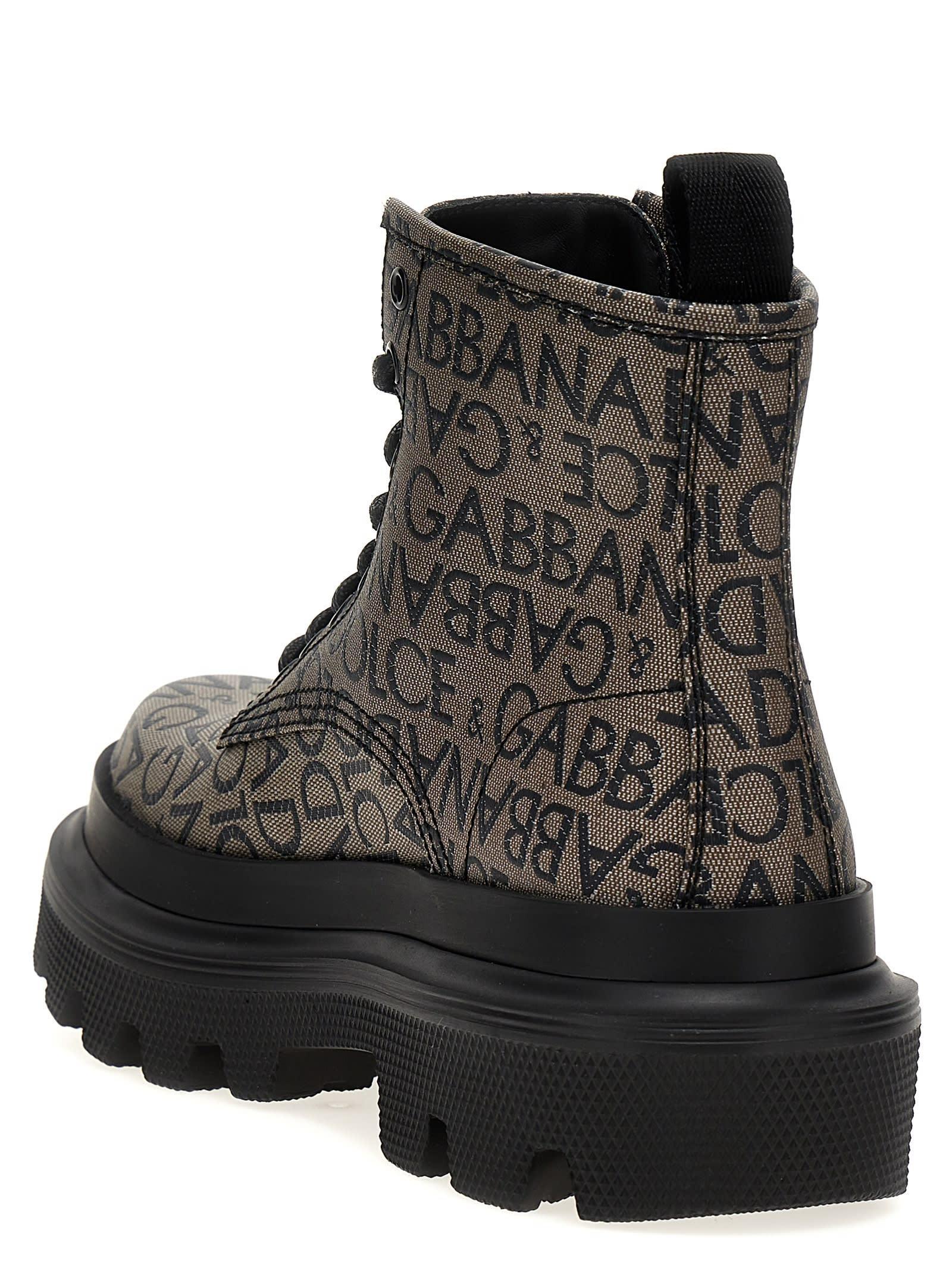 DOLCE & GABBANA Logo-jacquard Ankle Boots In Gray Product Image