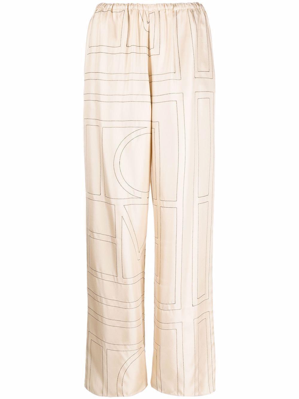 Beige Silk Monogram Pj Lounge Pants In Ivory Monogram Product Image