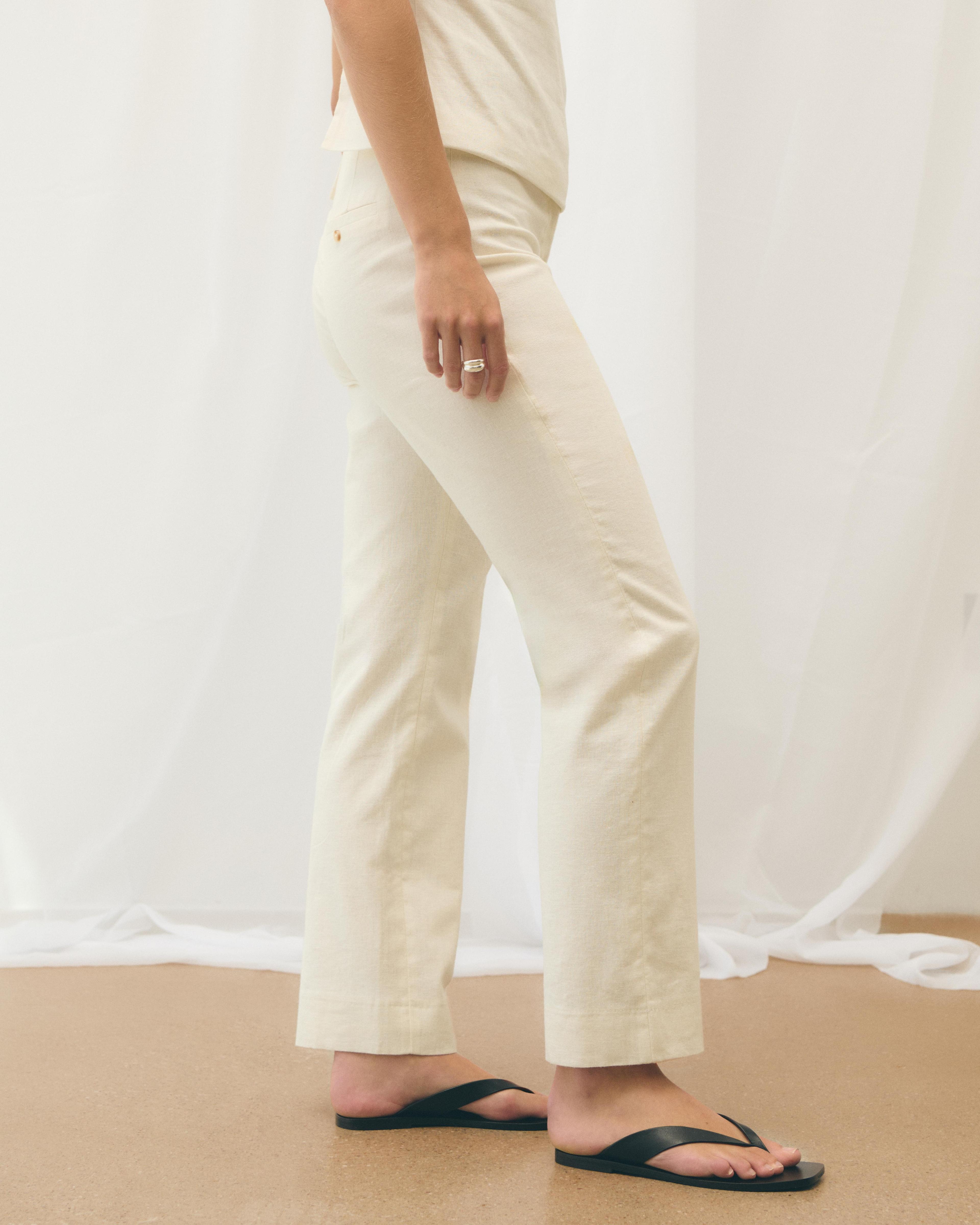 Mid Rise Linen-Blend Tailored Straight Pant Product Image