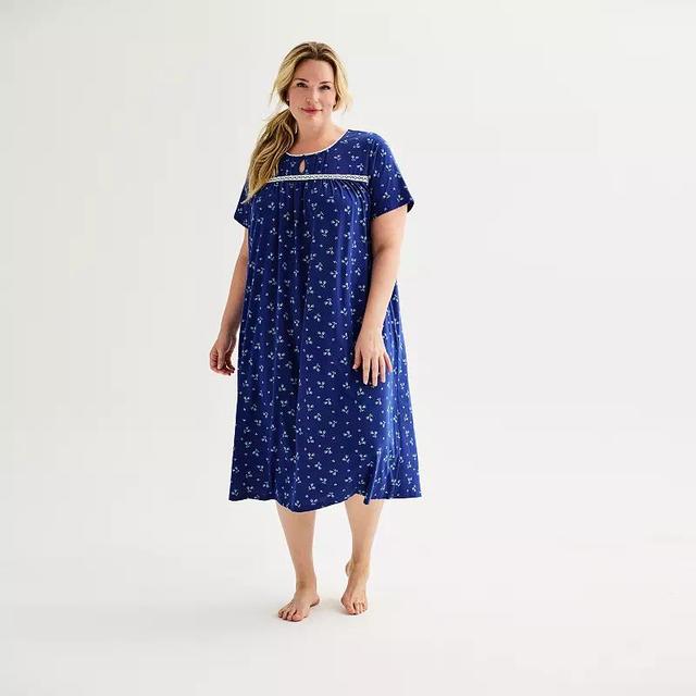 Plus Size Croft & Barrow Short Sleeve 1-Button Neck Pajama Gown, Womens Product Image