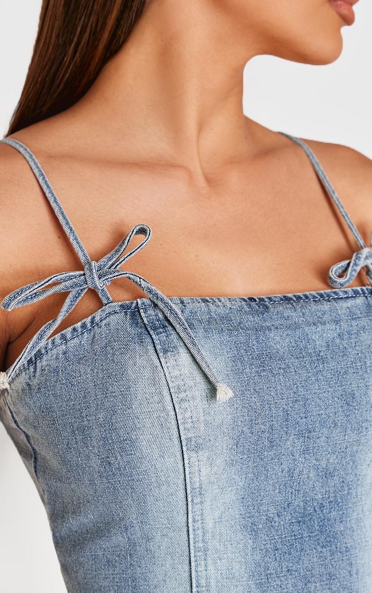 Vintage Bow Detail Puffball Denim Mini Dress Product Image