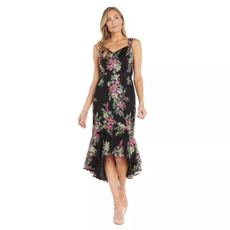 Womens R&M Richards Floral Embroidered High-Low Flounce Midi Dress Product Image