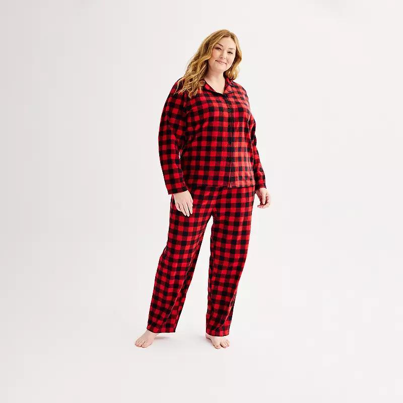 Plus Size Jammies For Your Families Merry & Bright Buffalo Plaid Notch Pajama Top & Pajama Bottoms Set, Womens Product Image