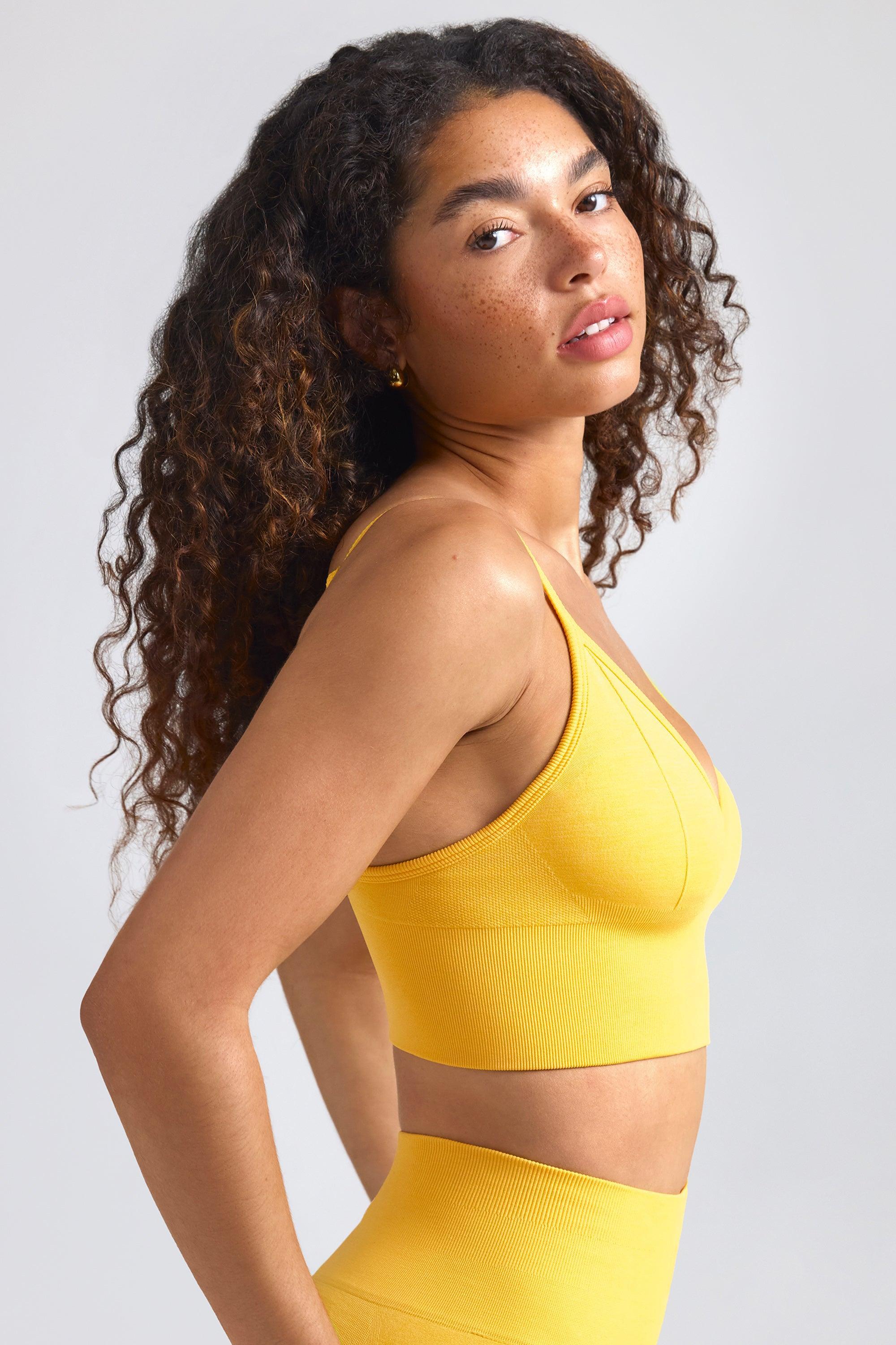 Define Luxe V-Neck Sports Bra in Golden Yellow Product Image