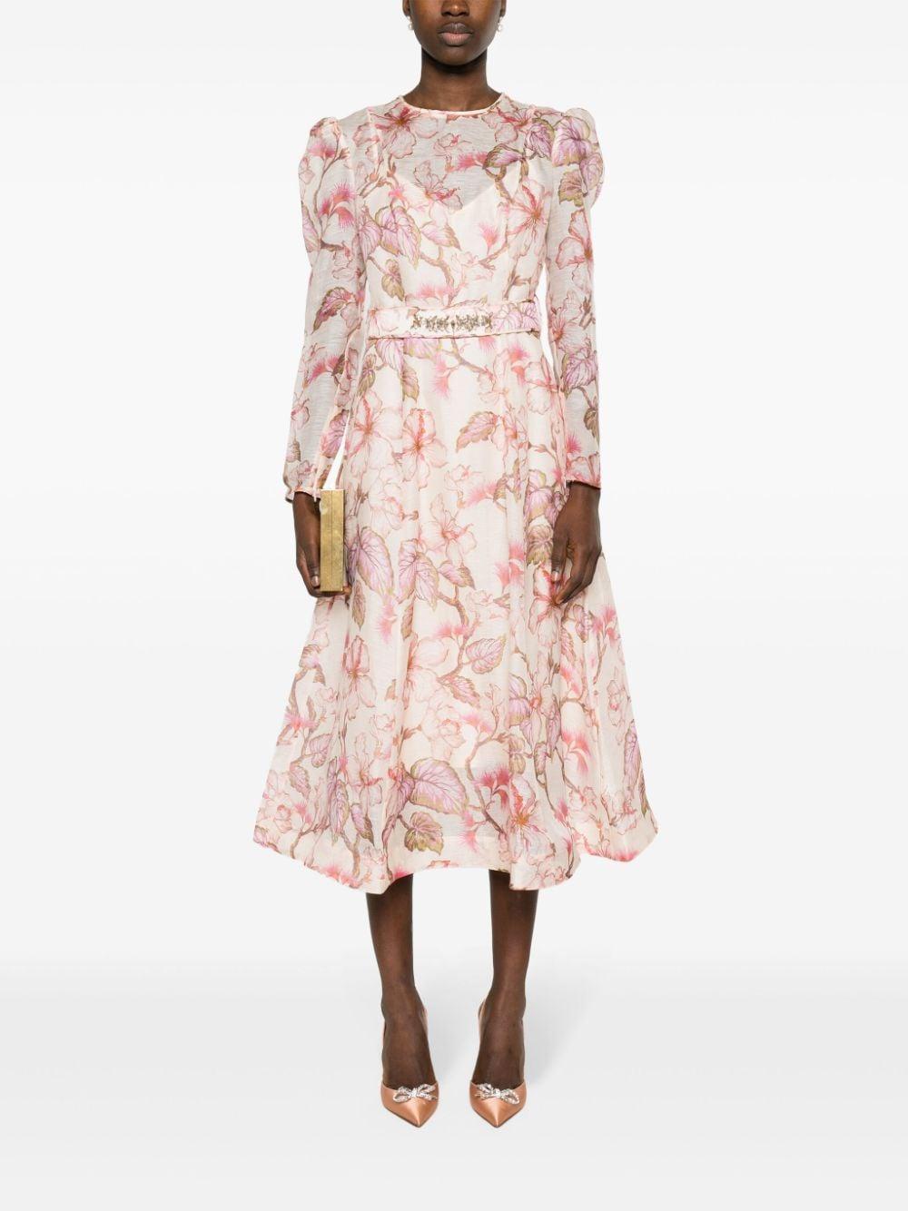 ZIMMERMANN Matchmaker Floral Linen-silk Midi Dress In Neutrals Product Image