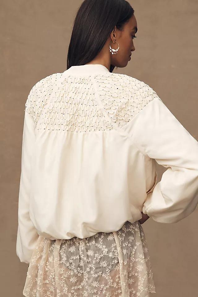 By Anthropologie Smocked Bomber Jacket Product Image