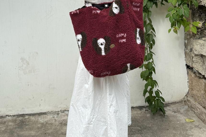 Patterned Faux Shearling Tote Bag Product Image