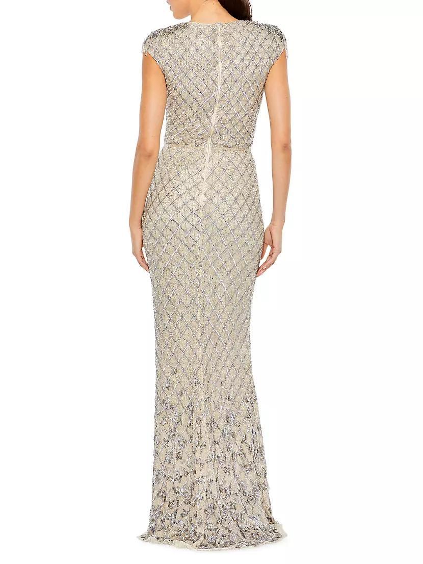 Crystal-Embellished Cap-Sleeve Column Gown Product Image