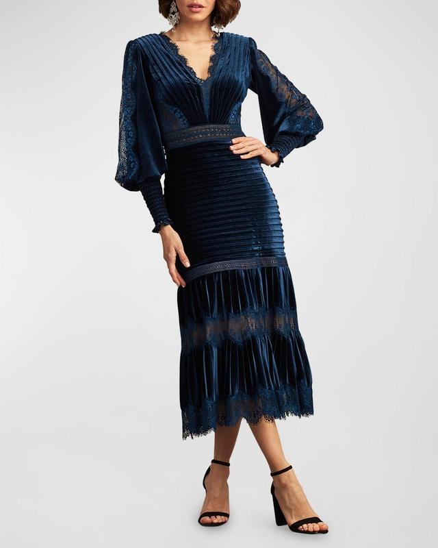 Tadashi Shoji Avalon Pleated Velvet Cocktail Midi Dress Product Image