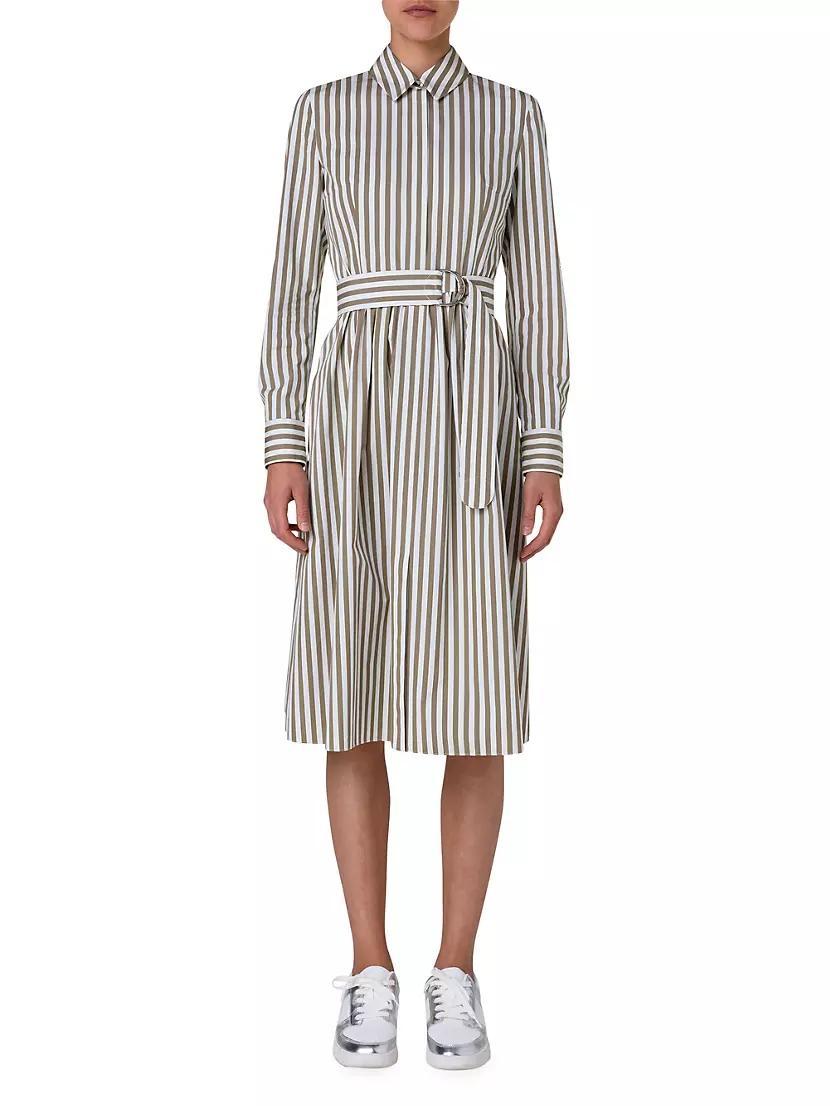 Striped Cotton Tie-Waist Shirtdress Product Image