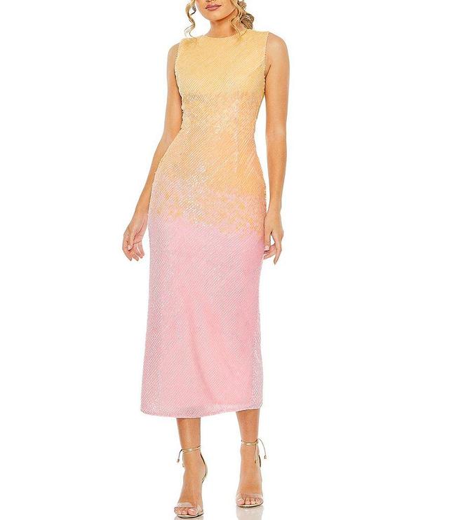 Mac Duggal Sleeveless Ombre Sequin Midi Dress Product Image