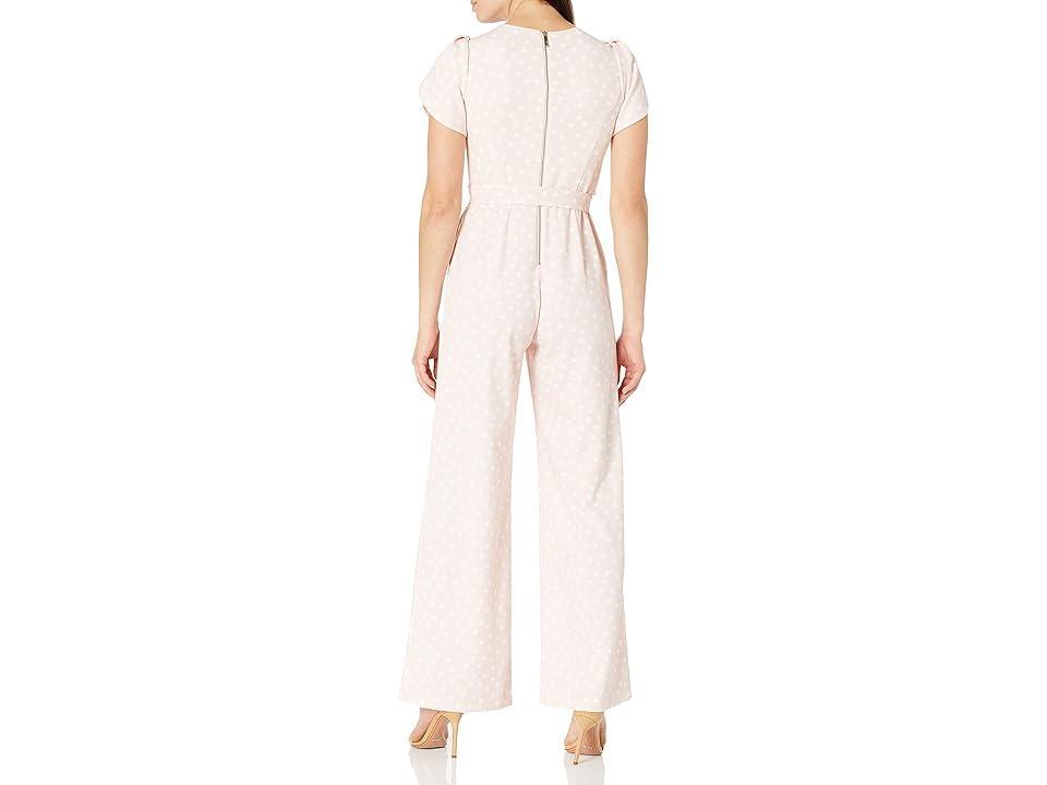 Calvin Klein Women's Tulip Sleeve Jumpsuit with Self Belt (Petal/White) Women's Jumpsuit & Rompers One Piece Product Image