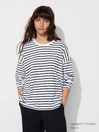 Womens Smooth Cotton Oversized T-Shirt Striped Off White Small UNIQLO US Product Image