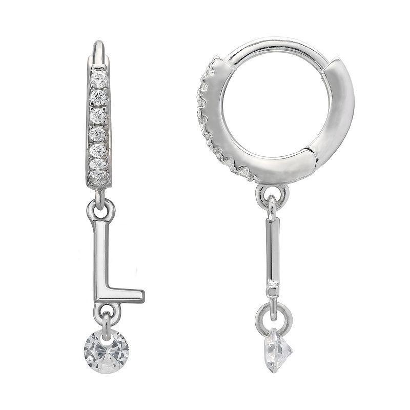 PRIMROSE Sterling Silver Initial Huggie Hoop Drop Earrings, Womens, Grey Product Image