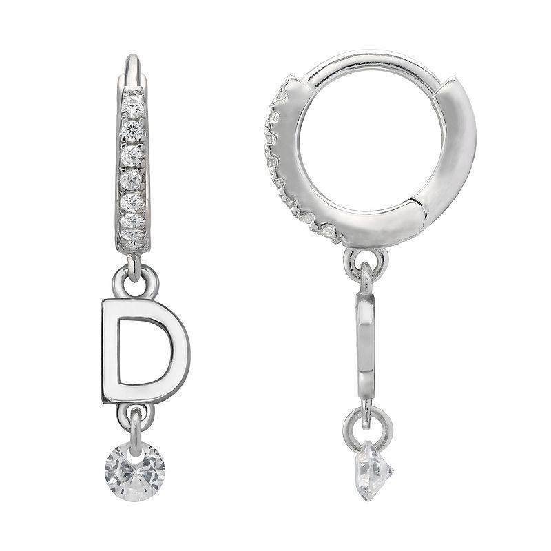 PRIMROSE Sterling Silver Initial Huggie Hoop Drop Earrings, Womens, Grey Product Image