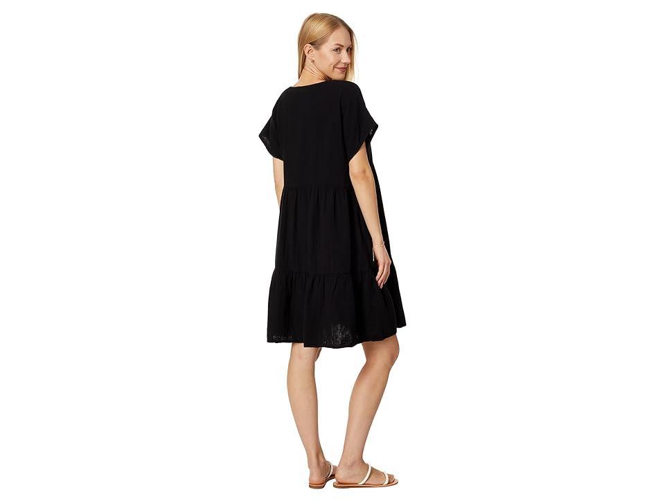 Mod-o-doc Double Layer Gauze Short Sleeve V-Neck Tiered Dress Women's Clothing Product Image