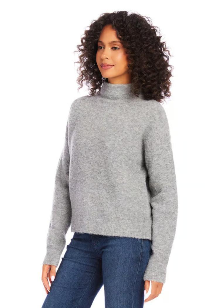 Mock Neck Boucle Sweater- Gray Product Image