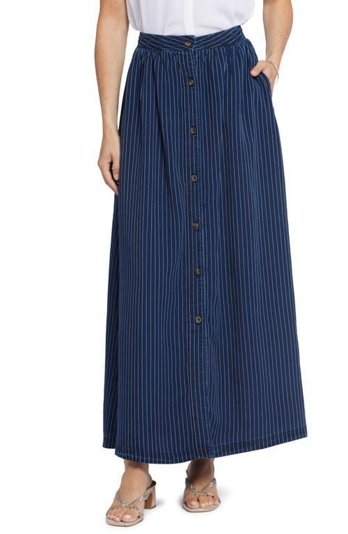 NYDJ Womens Button-Front Maxi Skirt in Dark Ocean, Regular, Size: 00 | Denim Product Image