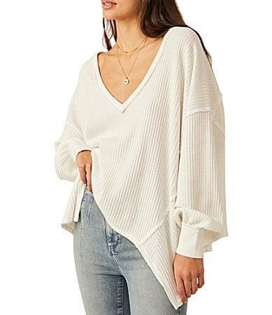 Free People Coraline Waffle Knit V-Neck Long Sleeve Thermal Product Image