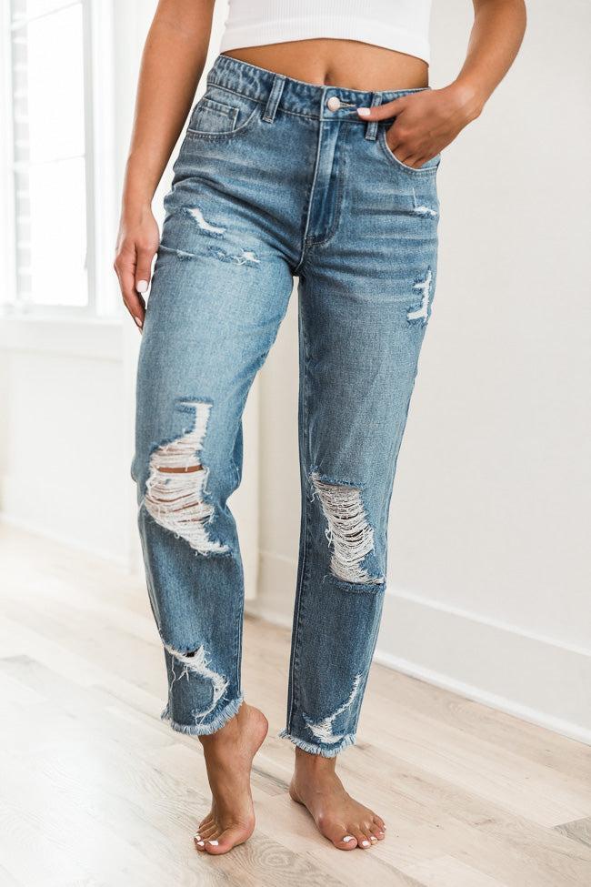 Priscilla Distressed Girlfriend Medium Wash Jeans FINAL SALE Product Image