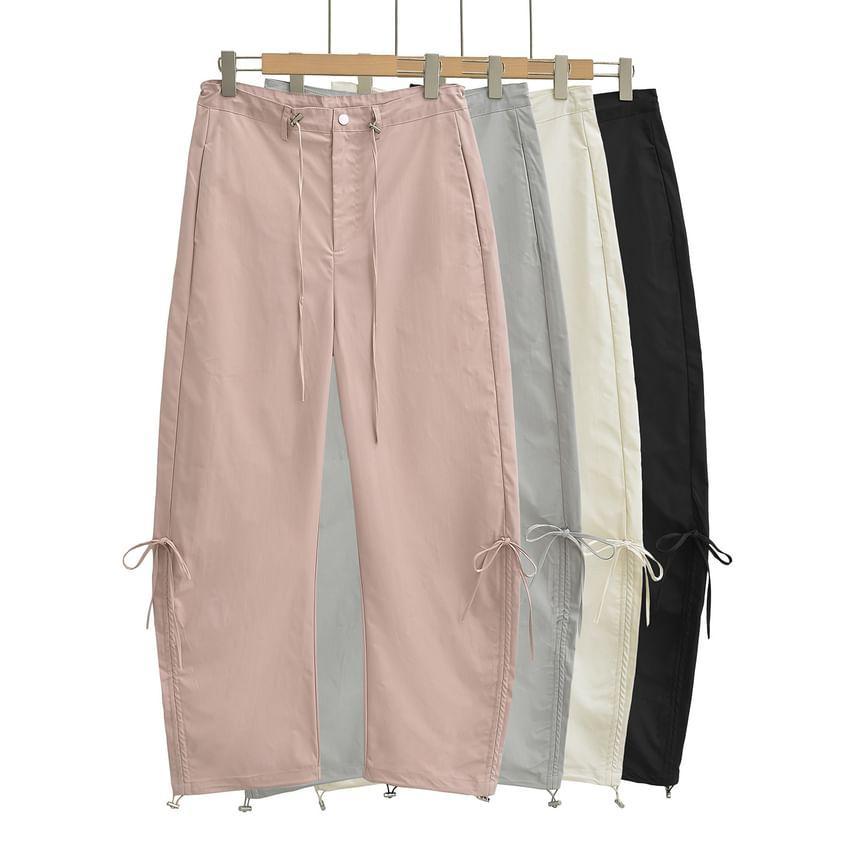 Low Rise Plain Drawstring Loose Fit Cargo Pants Product Image