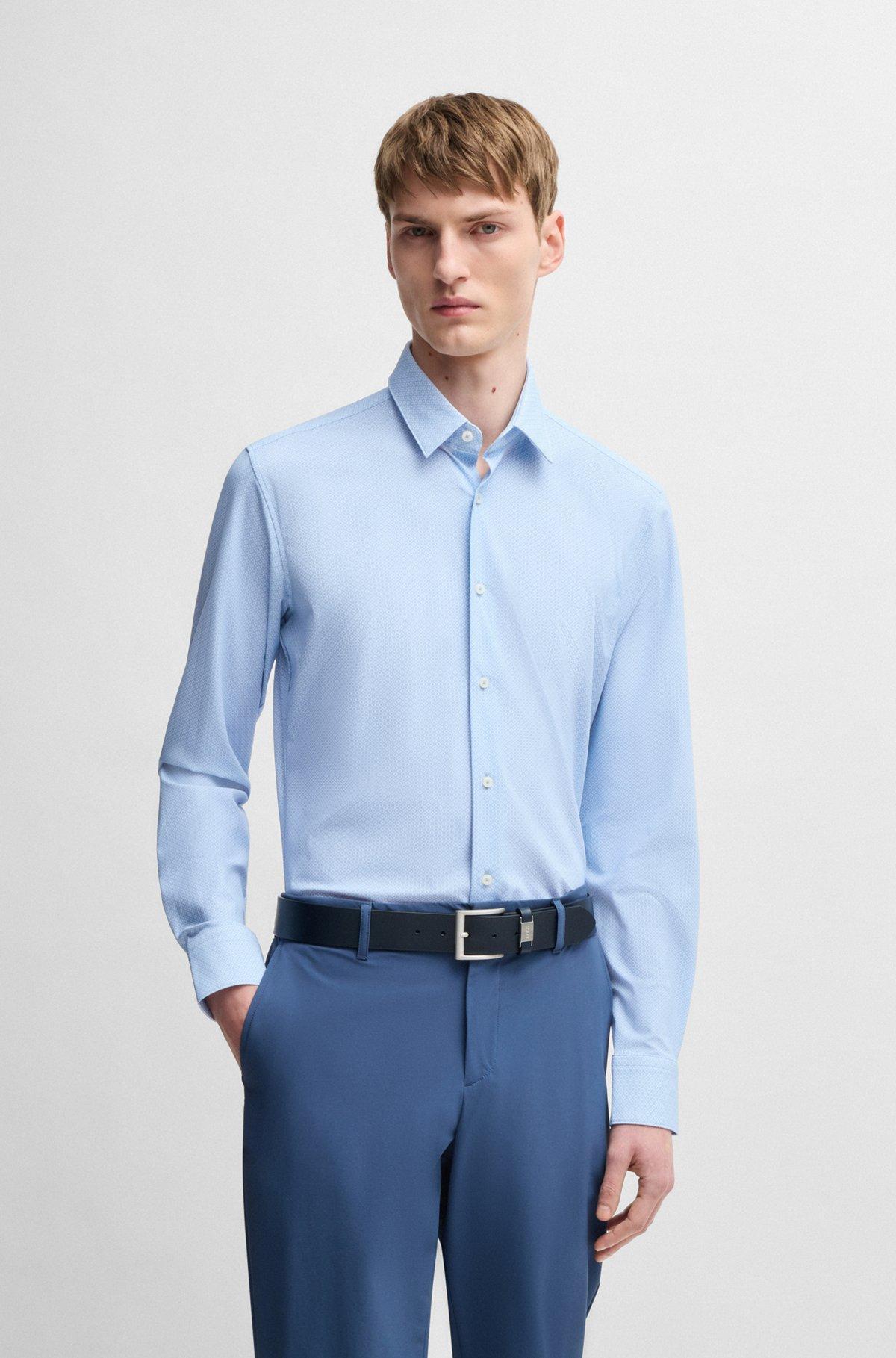 Slim-fit shirt in geometric-print performance-stretch jersey Product Image