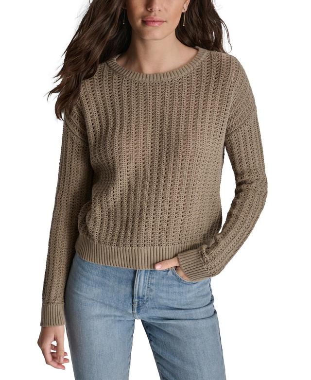 Dkny Jeans Womens Open-Stitch Long-Sleeve Sweater Product Image