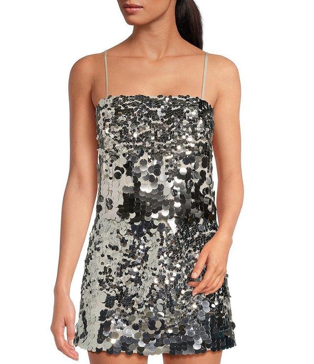 Gianni Bini Lyric Sequin Straight Neck Spaghetti Strap Coordinating Cami Top Product Image