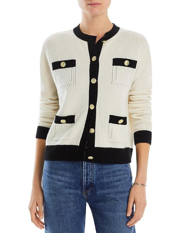 C by Bloomingdale's Cashmere Contrast Trim Cashmere Cardigan - 100% Exclusive - XS - XS - Female Product Image