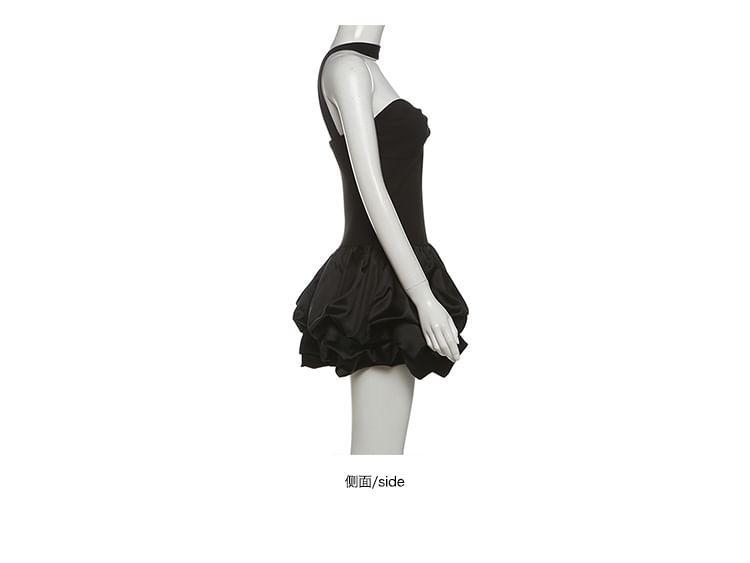 Halter Plain Bubble Hem Mini A-Line Dress Product Image