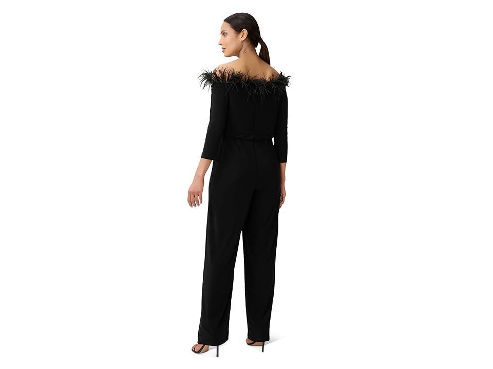 Adrianna Papell Stretch Jersey Blousson Jumpsuit with Feather Trim Women's Jumpsuit & Rompers One Piece Product Image