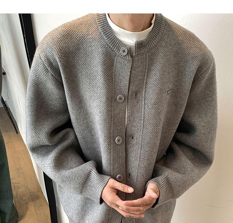 Round Neck Plain Cardigan Product Image