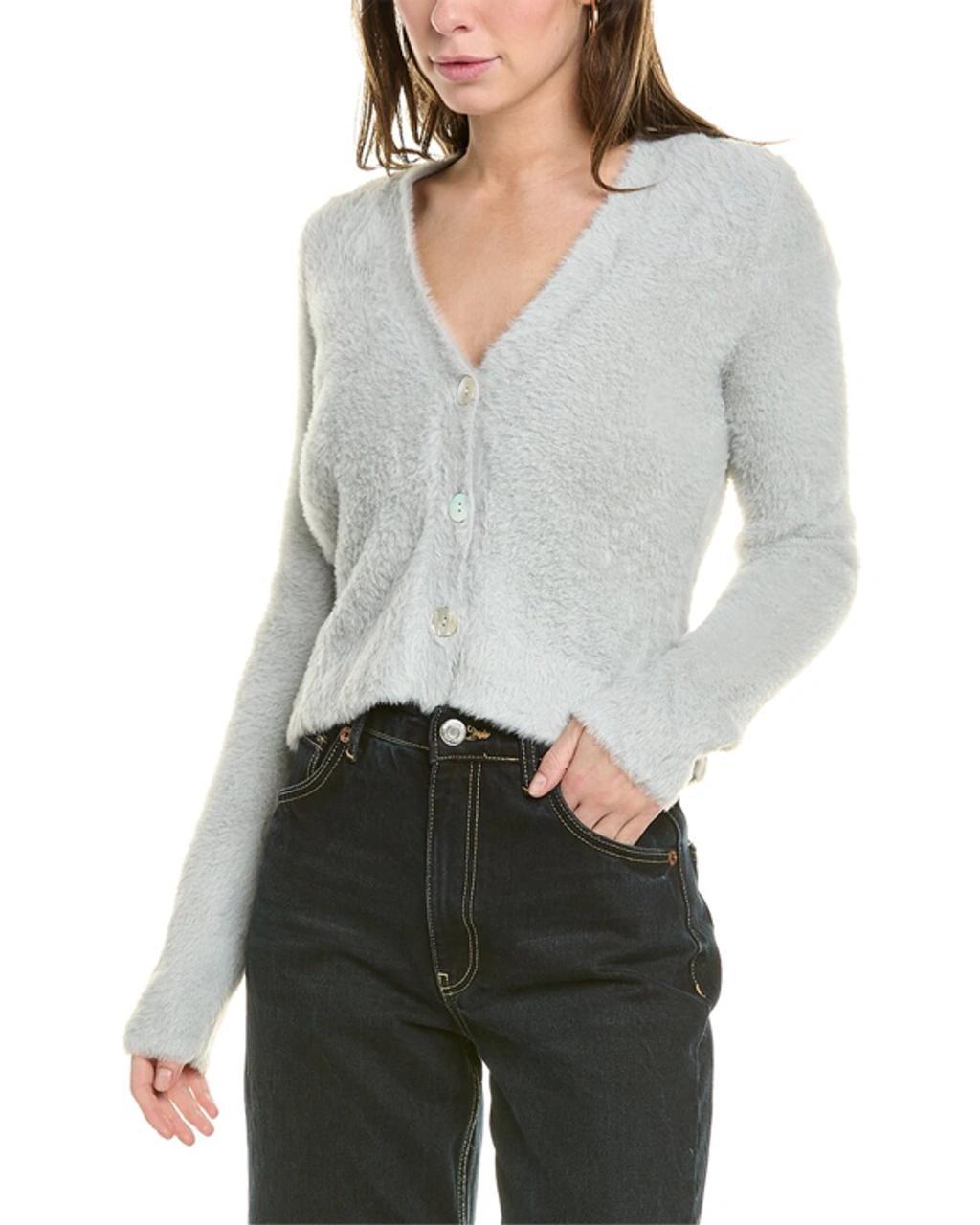 Eyelash V-neck Cardigan In Grey Product Image