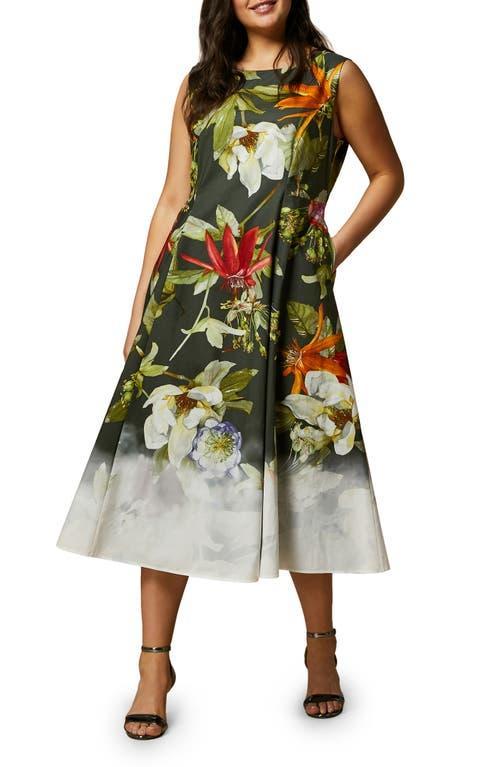 Marina Rinaldi Trento Placed Floral Sleeveless Cotton Poplin Dress Product Image