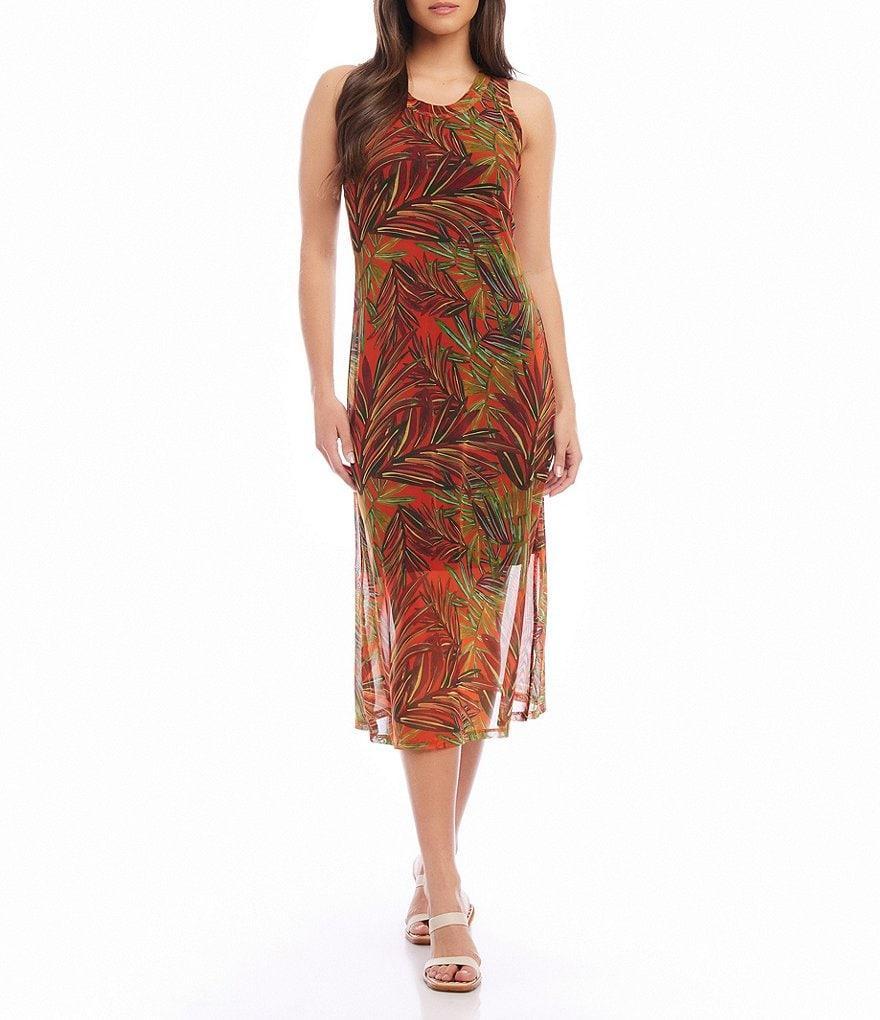 Karen Kane Printed Mesh Scoop Neck Sleeveless Midi Sheath Dress Product Image