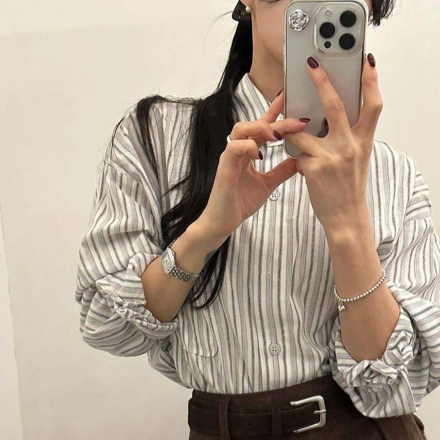 Long Sleeve Collared Striped Shirt Product Image