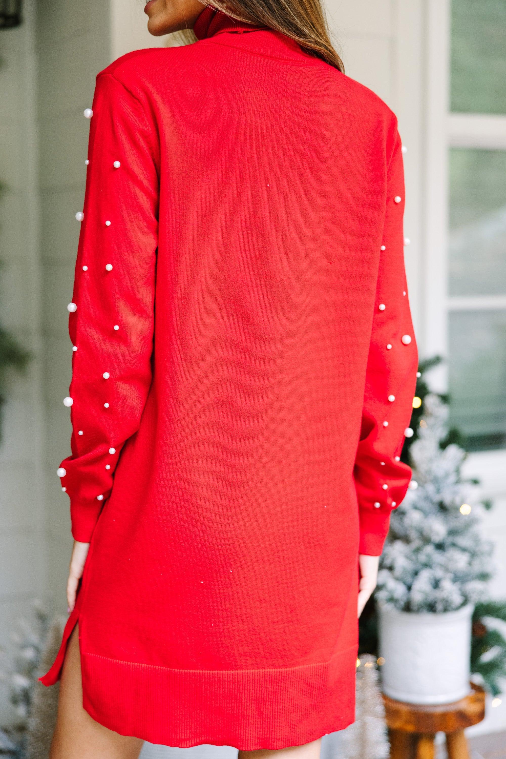 Feeling The Love Red Embellished Sweater Dress Female Product Image