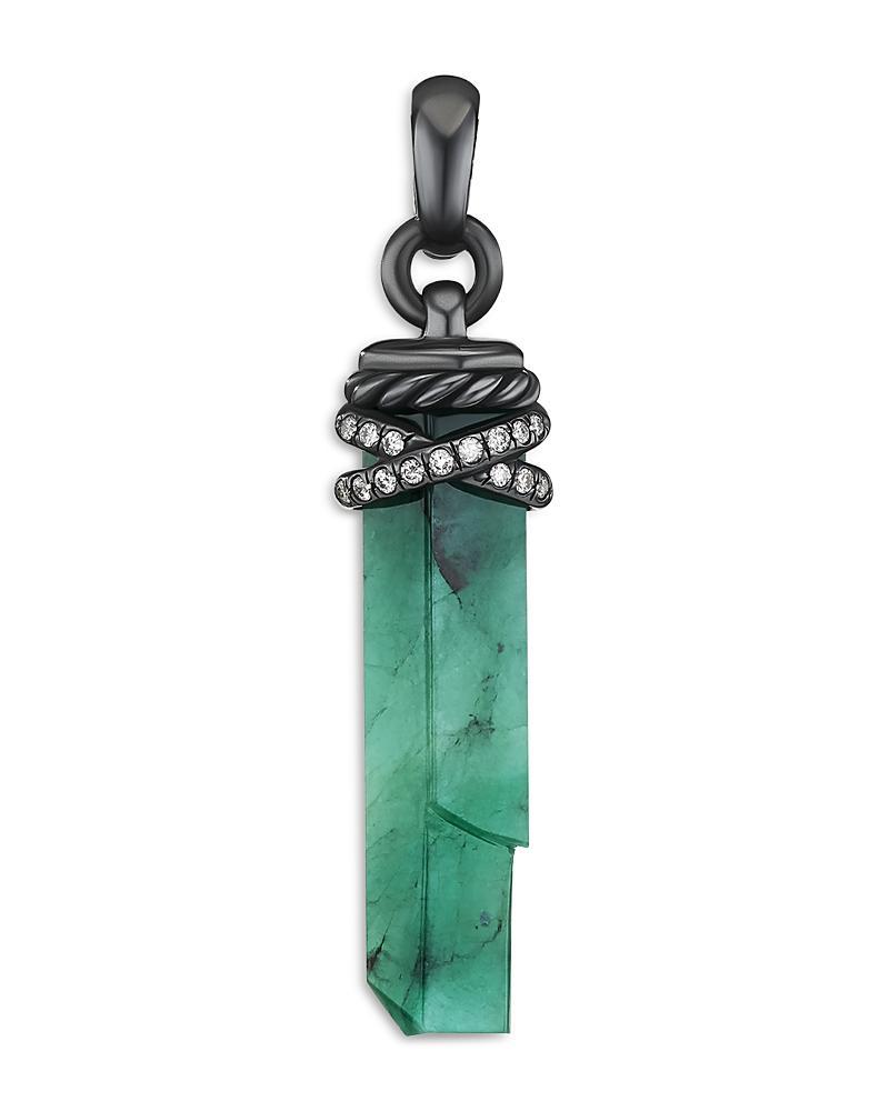 David Yurman Amulets Blackened Sterling Silver Wrapped Emerald Amulet with Pave Diamonds Product Image