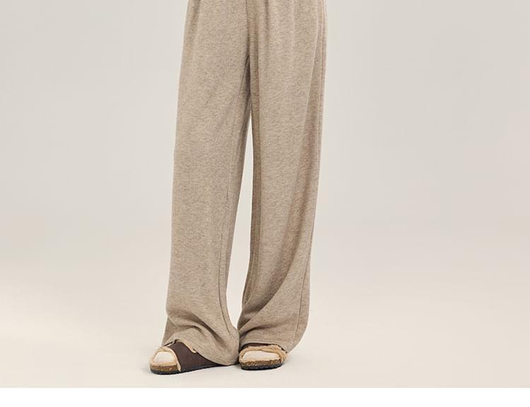 Set: Button-Up Plain Cardigan + High Waist Wide Leg Pants Product Image