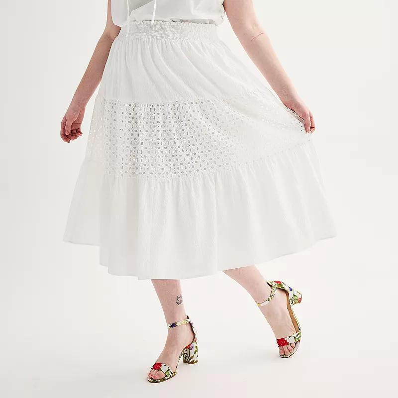 Plus Size Nine West Eyelet Midi Skirt, Womens product image