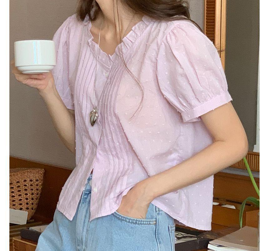 Short Sleeve Frilled Pleated Shirt Product Image