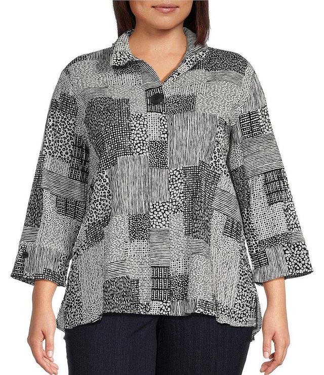 Ali Miles Plus Size Stretch Patch Print Wire Collar Neckline 3/4 Sleeve Tunic Product Image